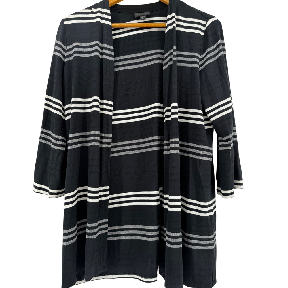 J. Jill Wearever Striped Open Front Cardigan Black White Petite Small Lagenlook